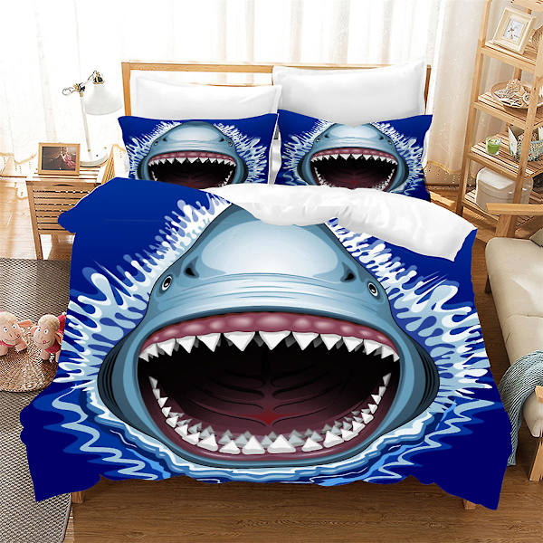 Shark Fish Dynetrekk King/Queen Size, Hawaiisk Havdyr Tema Sengetøy Sett For Barn Tenåringer Gutt, Undervanns Sjø Dyne Trekk