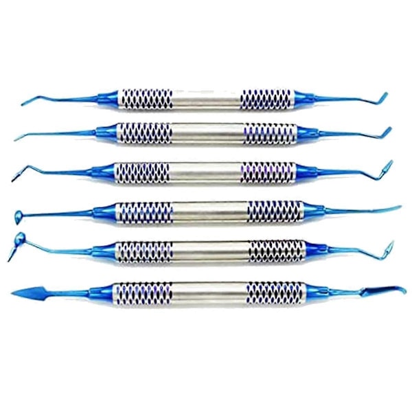 6 st Dentalinstrument Komposit Resin Fyllningsspatel Titanpläterad Huvudfyllare Dentalverktygsset(