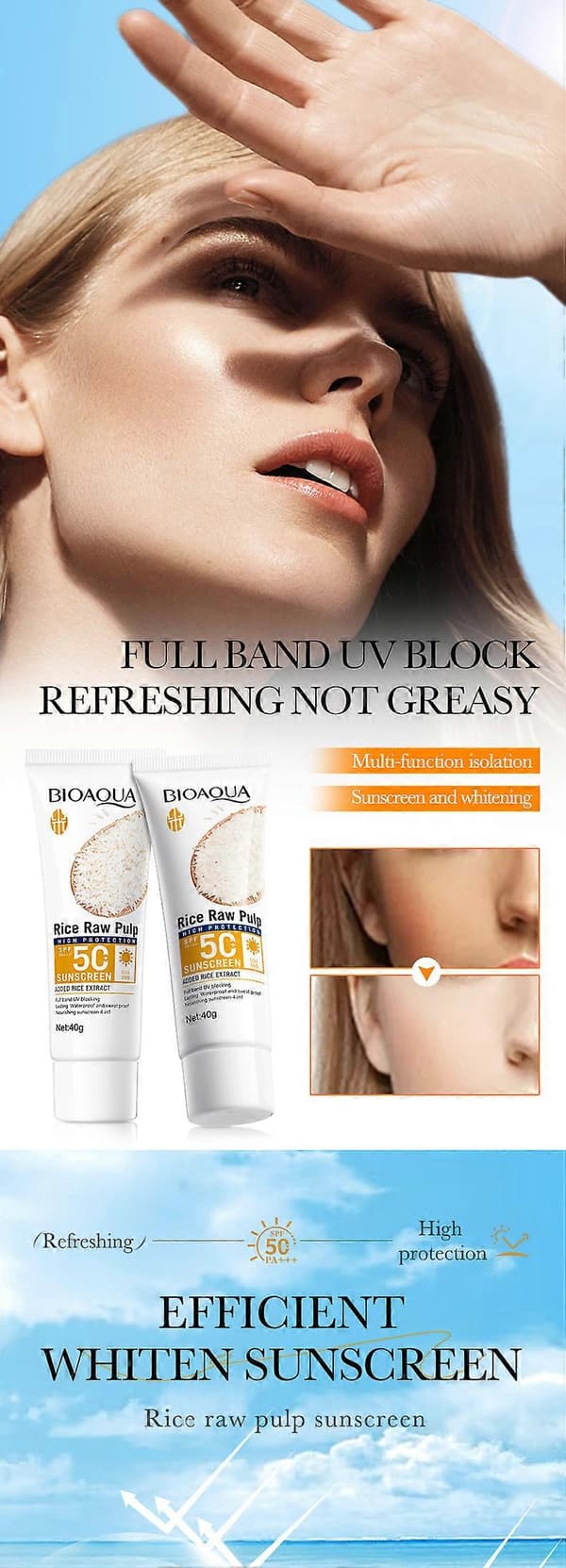 BIOAOUA Rispuré Solcreme SPF50+ PA+++ - 40g Lysnende UV-beskyttelse