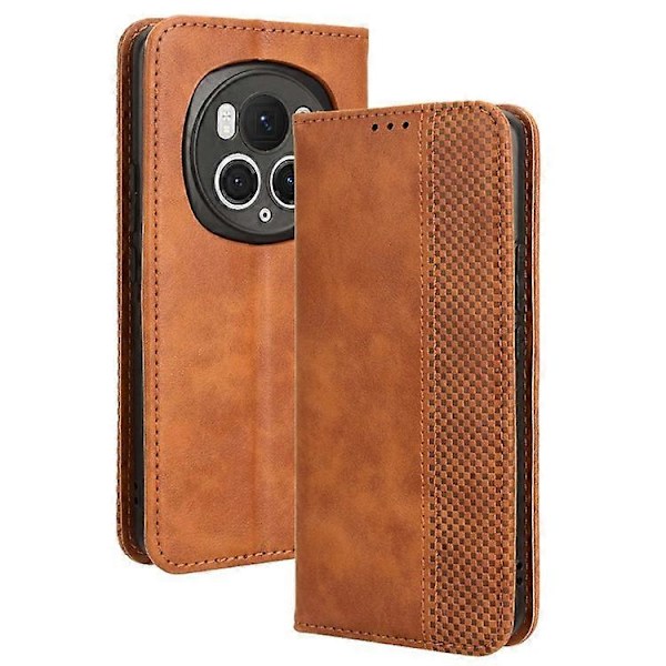 Kompatibelt deksel til Honor Magic6 Pro 5G, magnetisk, med trykt mosaikkant, telefonlommebokdeksel Brown