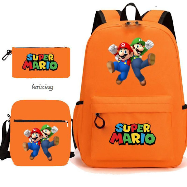 Super Mario 3 st/set Barnryggsäck Pojkar Skolväska Tillbaka till Skolan Present Orange 16 Inches