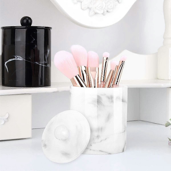 Resin Bomullspinneholder med Lokk, Bomullsdottholder Beholder Krukke Bomullspinne Rund Dispenser Oppbevaringsboks