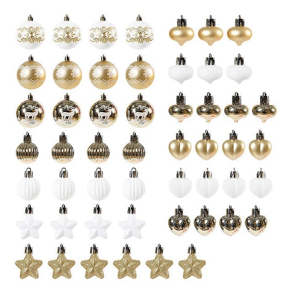 For Familie Juledekorasjonssett: 52 Hengende Ornamenter, Plastkuler, Femspissede Stjerner, Malt Jul