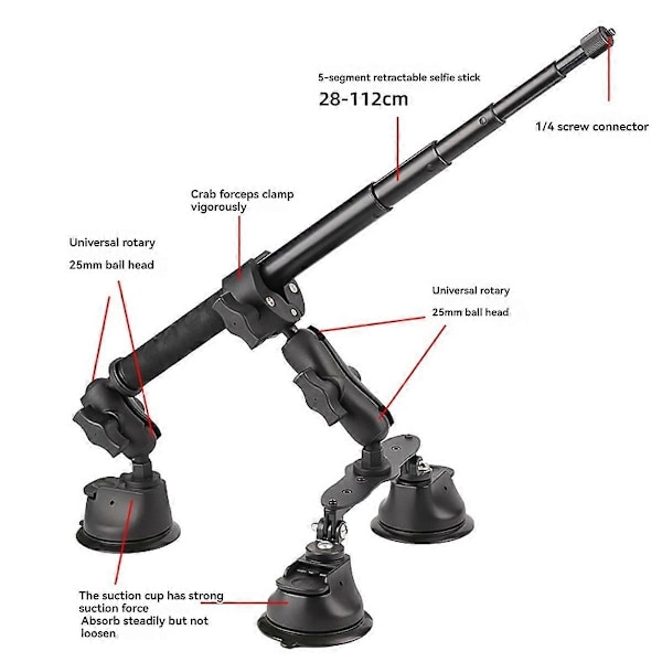 Bil Sugkoppsfäste Kit med Selfie Stick Kulhuvudadapter