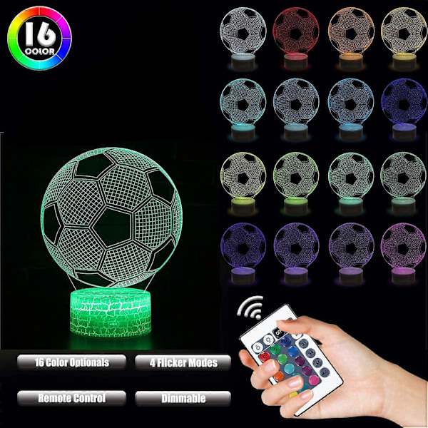 3D Illusion Lampa, Nattlampa med Färgskiftning och Smart Touch-Kontroll (Fotboll)