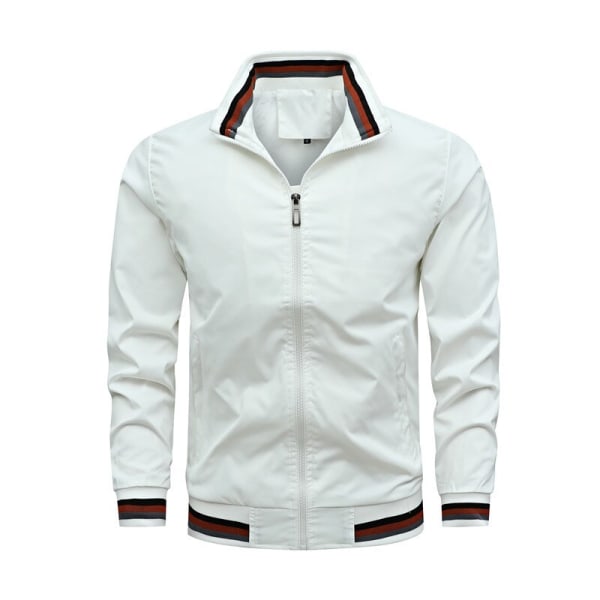 Chaqueta Bomber sin Capucha para Hombre, Informal, Suelta, con Cremallera, Ropa Deportiva White XL(65-75kg)