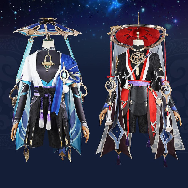 Scaramouche Cosplay Genshin Impact Kostume Paryk Hat Fuld Sæt Anime Halloween Genshin Cosplay Wanderer Kostume Uniform Til Mænd 1pcs wigs S