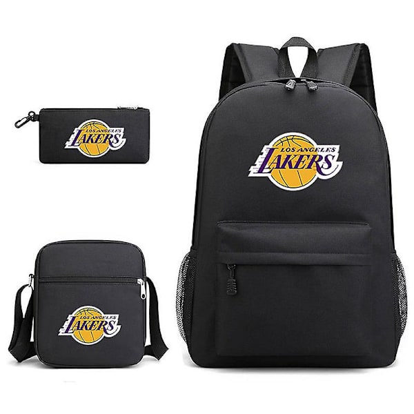 Tredelt Skolesekk Lakers Trykt Blyantveske Skulderveske Black Three piece set