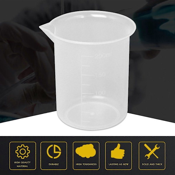 Kjøkken Lab Gradert Beger Klar Plast Målebeger Tykkere med Lokk Målekanne 200mL 2 stk