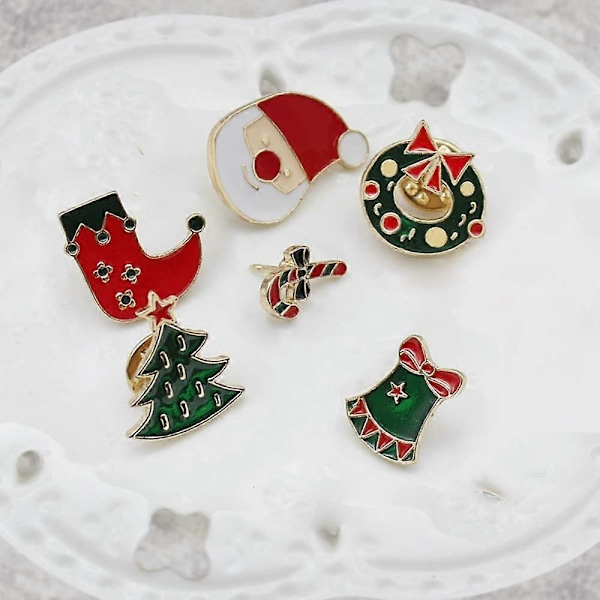 2025 Nytt 6-pack Xmas Emalj Slagstift Set Jul Emalj Broscher Kawaii Julhatt Träd Strumpa