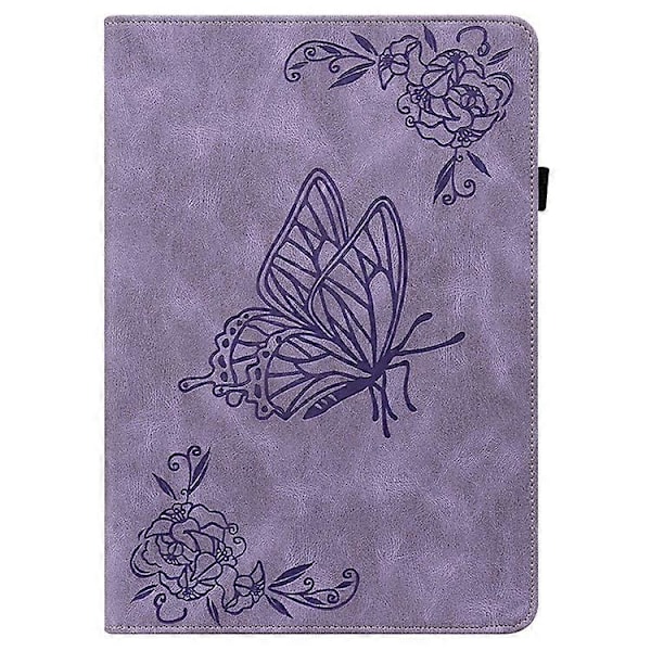 Kompatibelt Fodral för Lenovo Tab K11 Plus Fjäril Blomma Tryck PU Läder Tablet Skydd med Kortfack Purple