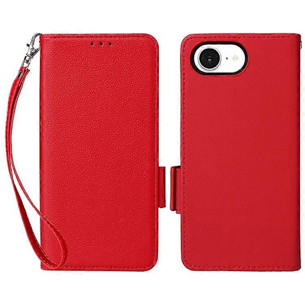 Kompatibelt Plånboksfodral för iPhone 16e, Flipfodral med Litchi-textur, PU-läder Red