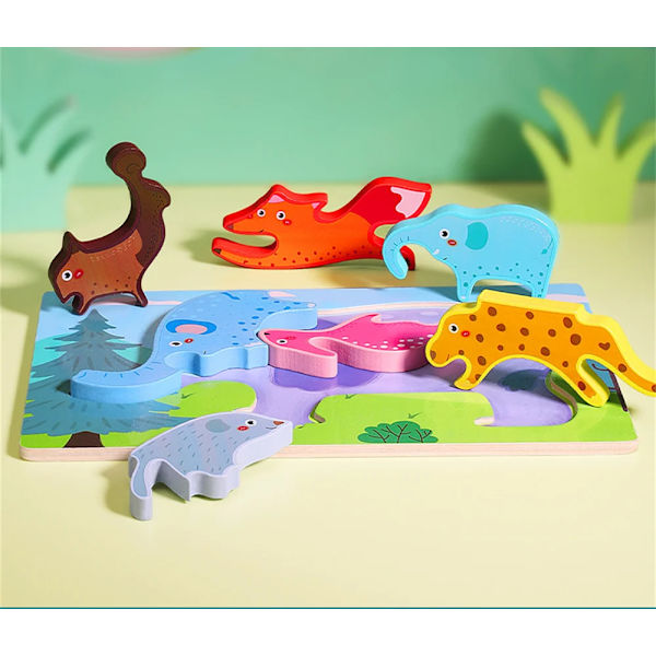 Träpussel Leksak Montessori Tecknad Djur Jigsaw Pussel För Barn Tecknade Djurpussel Barn Baby Pedagogisk Leksak Gray