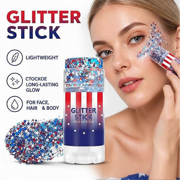 Patriotisk kroppsglittersticka - 4 juli röd vit blå glans E