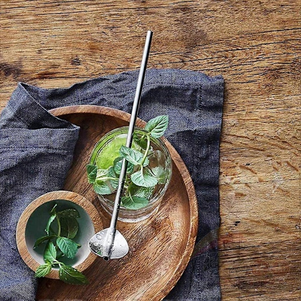 8 Stykker Gjenbrukbare Sugerør i Rustfritt Stål, Hjerteformet Cocktailskje for Kaffe, Smoothies, Milkshakes, med 2 Rengjøringsbørster