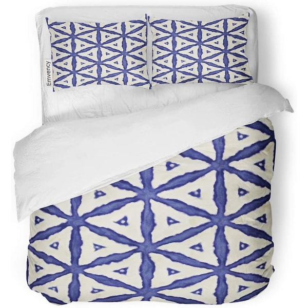 3-delt sengetøjssæt Batik Akvarel Kunstnerisk blåt og hvidt mønster dynebetræk med 2 pudebetræk