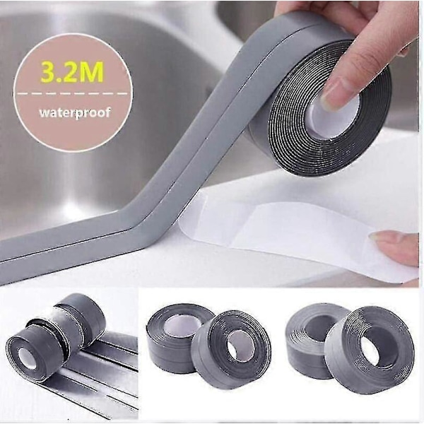 Jinxiu Tätningslist, Badrumstätning Silikon Grå Självhäftande PE Tub Tejp För Kök Hörn Tätningsmassa 38mm*3.2m - (2-pack)