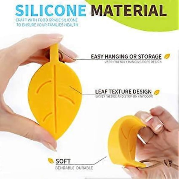 4-pack bladformade dörrstopp, silikondörrstopp, söta färgglada tecknade blad säkerhets flexibla dekorativa fingerskydd (grön)