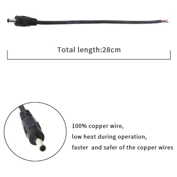 10-pack 3,5 mm x 1,35 mm DC Ström Hane Kontakt till Kabel Öppen Ände Pigtail Strömkabel Sladd 3,5X1,35 mm för