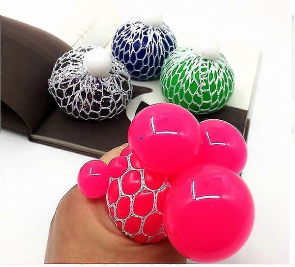 4 stk. tilfældige net-squishy-bolde stressaflastende klem-druebolde