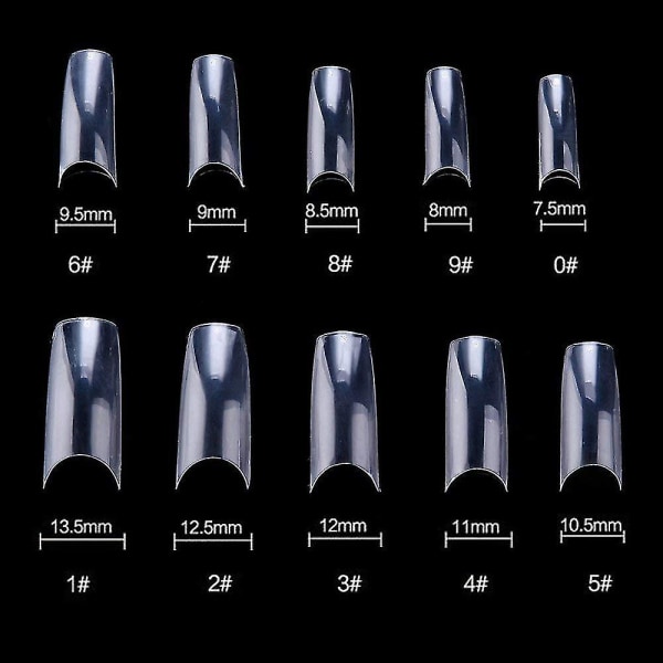 False Nail Tips, 500 st Akryl Fransk Klar Färg Cover False Finger Nail Art Verktyg med 10 olika storlekar