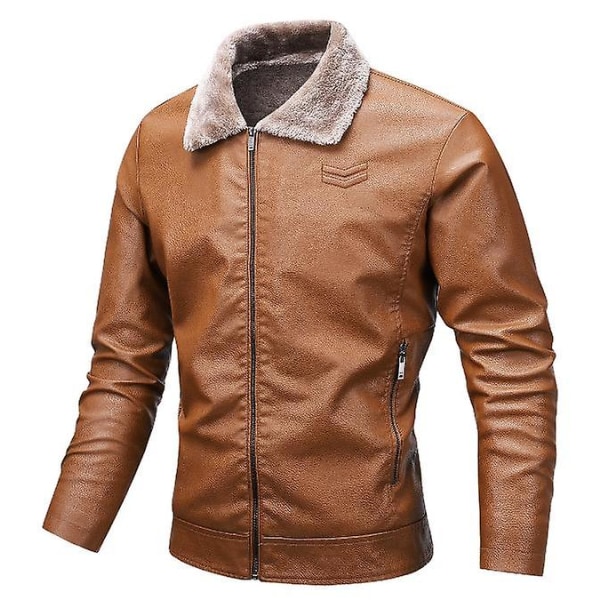 Höst- och vinterfleecejacka läderjacka för män Motorcykel Läderjacka herr läderjacka 3 färger brown XXL