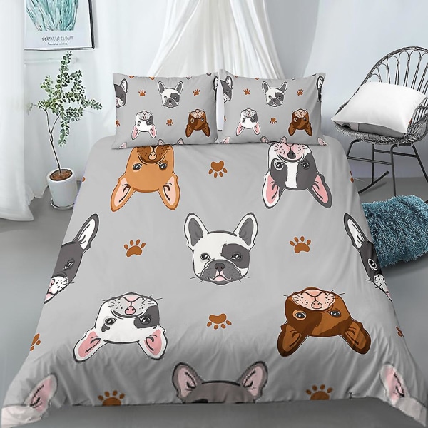 Tecknad Hund Kung Drottning Påslakan Sött Husdjur Valpmönster Sängkläder Set För Barn Flickor Familj Djur 2/3st Polyester Täcke