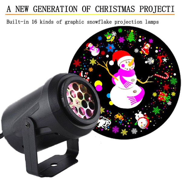 16 Mønster LED Snøfnugg Projektorlys Juleprojeksjon Vanntett Utendørs Lampe Snø Spotlight For Julebord EU plug
