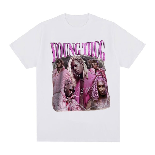 Rapper Young Thug Grafisk T-shirt Hip Hop Vintage Kortärmad T-shirt för män White XXL