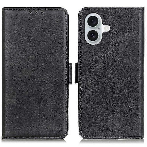 Kompatibelt för iPhone 16 Plus Fodral PU Läder Plånbok Telefonfodral med Magnetlås på Sidan Black