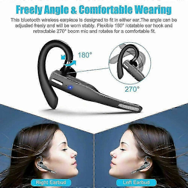 Trucker Trådløst Bluetooth 51 Headset med Ørekrog og Dobbelt Mikrofon, Støjreducerende - YuJia