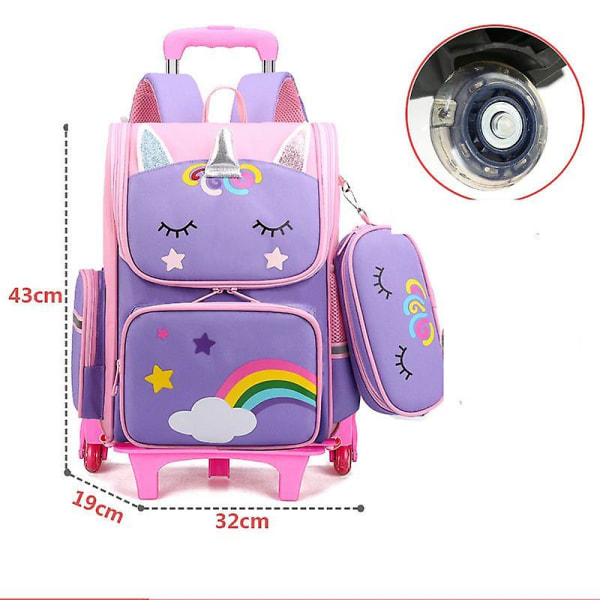 Skole Rygsæk med Hjul Sæt Piger Trolley Taske Skole Rulle Rygsæk med Hjul 2 wheels purple
