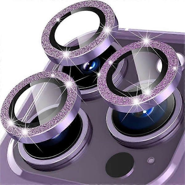 Kompatibel med iPhone 16 Pro / 16 Pro Max Glitter Kameralinse Film Metallring+Herdet Glass Telefonlinse Beskytter Purple