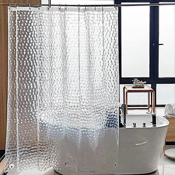 Mögelsäker Duschdraperi 180 X 200 cm, 3D Halvtransparent EVA Tvättbara Duschdraperier med 12 Krokar, Vattentätt Antibakteriellt Snabbtorkande, för Badkar, B