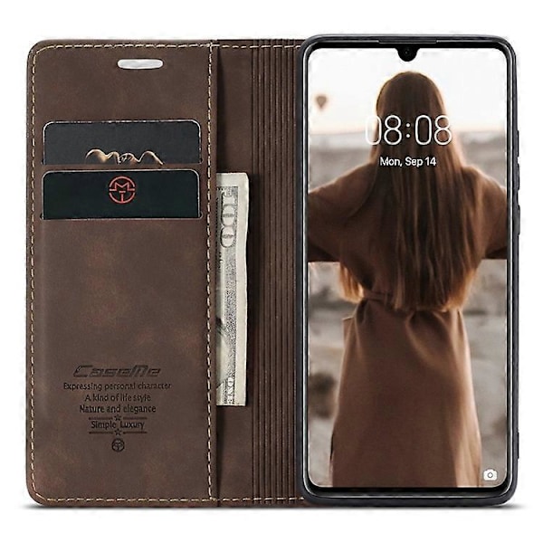 CASEME 013-serien Kompatibel med Huawei P30 Stötsäkert PU Läder Ställ Skydd Anti-repa Plånboksfodral Espresso