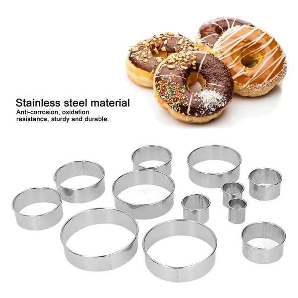 12 st Mousse Ringar i Rostfritt Stål Rund Kakform Set