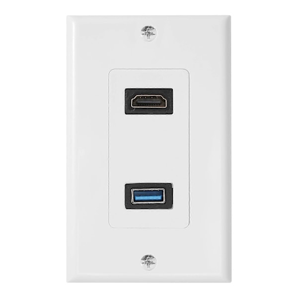 1x 2-ports HDMI+USB 3.0 Vägguttag Panel Uttag Socket Förlängare Vit