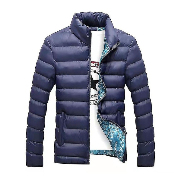 Tikattu takki miesten casual pufferi untuvatakki vetoketjullinen pehmustettu ulkovaatteet lämmin thermal Navy Blue XL