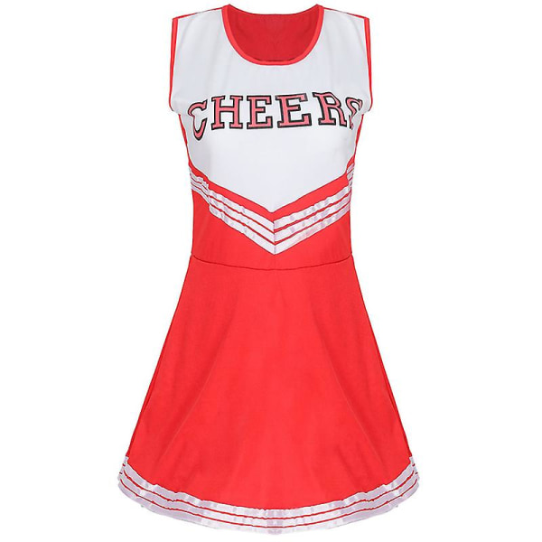 Girl Cheerleader Uniform Costume Hight School Pompoms Cosplay Fancy Party Dress Carnival Halloween Red M-Cheerleader