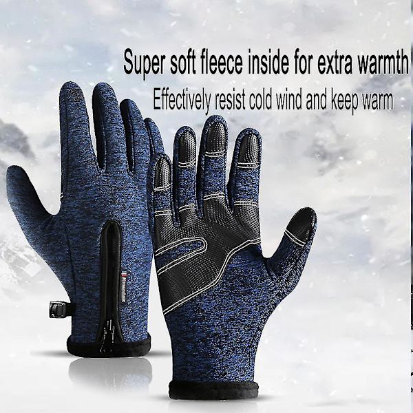Miesten ja naisten talvikäsineet, vedenpitävät lämpimät käsineet, sormenpääherkät S-XL Blue M