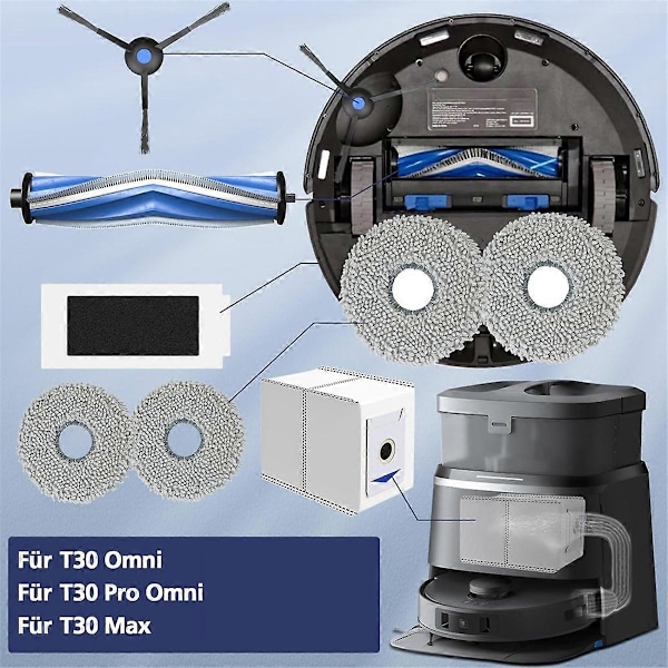 Hovedsidebørste Hepa-filtre støvposer for T30 Omni / T30 Pro Omni / T30 Max støvsuger