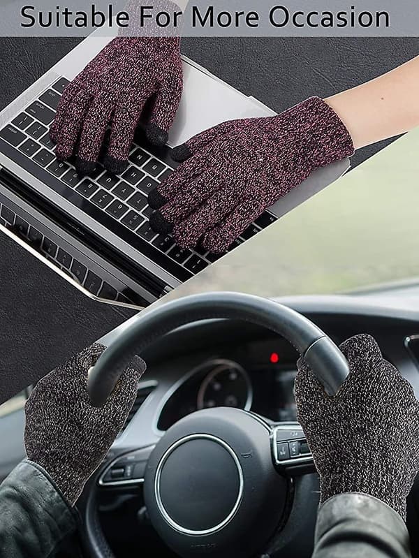 4 Par Vinterstickade Pekskärmshandskar Varma Textningshandskar Elastiska Halkfria