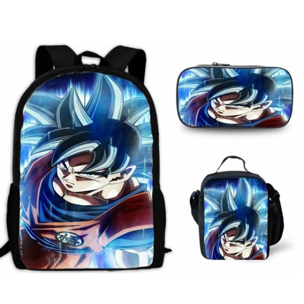 3kpl/setti 16\" Anime Dragon Ball Lasten Koululahja Reppu+Lounaslaukku+Penaali Black 16 Inches