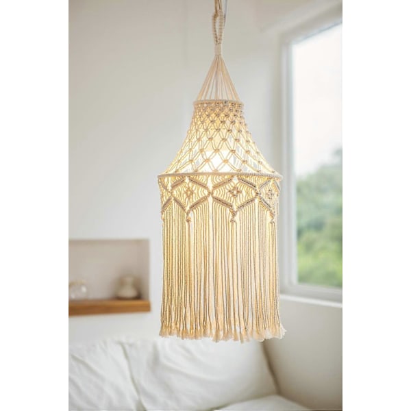 Makramé Lampskärm Boho Hängande Taklampa Modern Kontor Sovrum Vardagsrum Barnrum