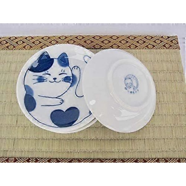 Japanilainen pieni lautanen setti, keraaminen, söpö kissakuvio, alkupaloille, jälkiruoille, sushikastikkeille, 3,94 x 0,8 tuumaa, 4 kappaleen setti