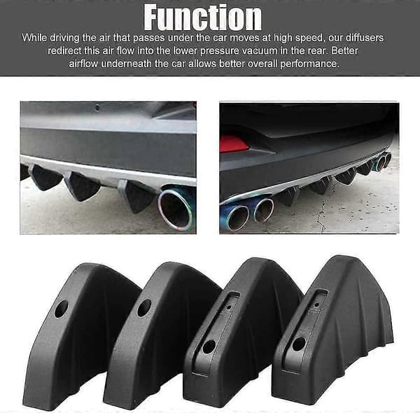 Bil Bagkofanger Spoiler, Diffuser Finner Universal Hajfinne Diffuser, Bagkofanger Læbe Diffuser Universal Biltilbehør Bil Diffuser Spoiler Sort 4 stk.