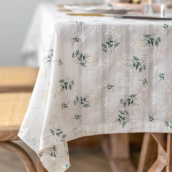 Korealaistyylinen pieni päivänkakkara puuvillainen kukkapöytäliina, teepöydän koristelu, suorakaiteen muotoinen pöydän cover keittiön hääruokasaliin Floral-white 140x140cm