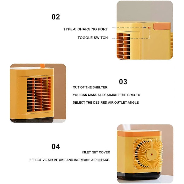 Køleventilator, Luftkøler Ventilator Bærbar Mini Sommer Skrivebord til Kontor til Hjemmet (gul)