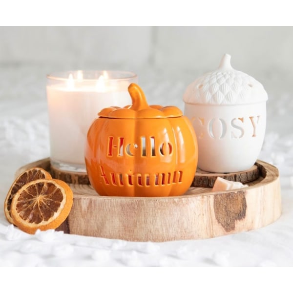 Oranssi "Hello Autumn" Pumpkin Wax Warmer | Halloween kodin sisustus | Pumpkin Spice soijavaha sulaa | Syksyinen kodin sisustus | Kurpitsavahan sulattaja