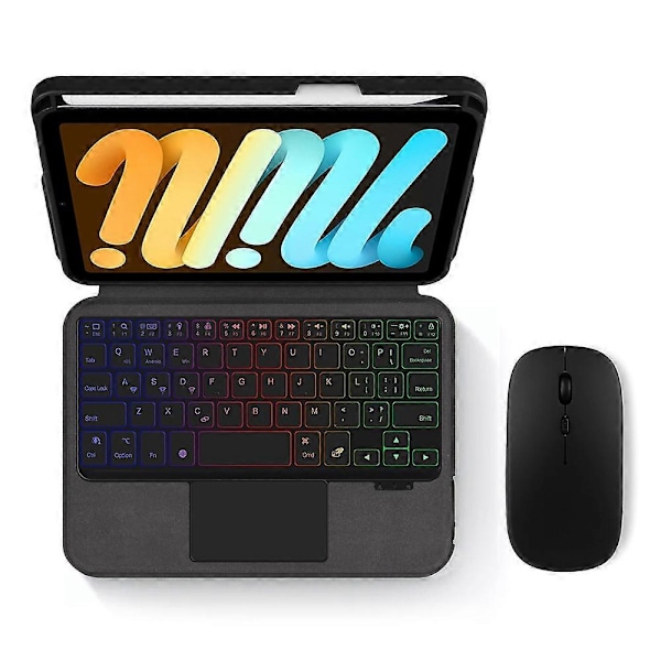Læderetui til iPad mini (2024) + Bluetooth-tastatur med touchpad og baggrundsbelysning